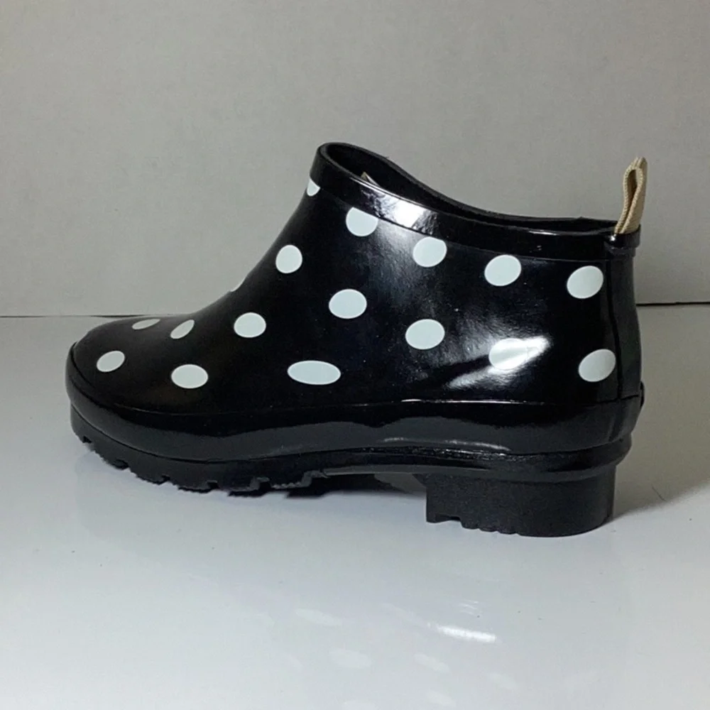 Journee Collection Womens Rainer Block Heel Rain Boots Black Dot